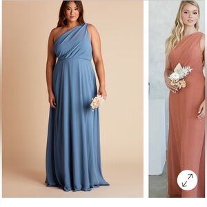Birdy Grey One-Shoulder Dresses in Blue and Rust